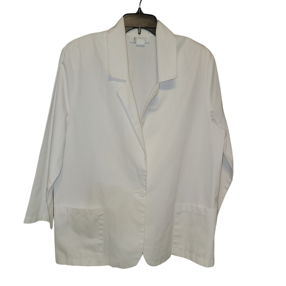 Vintage C,Mon size 14 white button blazer, shoulder pads, pockets on front - Picture 8 of 8